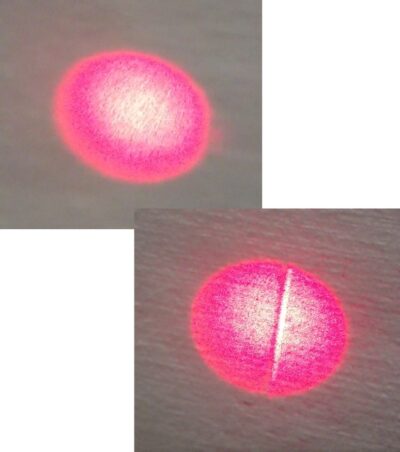 Figure 1. Laser beam profiles comparing the beam shape before and after reflection from a high-performance mirror, as photographed on a display screen.